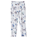 White Floral Print Harem Pants with Zip Detail