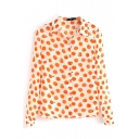 Orange Print Long Sleeve Chiffon Shirt