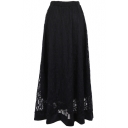 Plain Sexy Lace Inserted Cutout Maxi Skirt