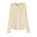 Cream Illusion Lace Crocheted Delicate Style Sweet Shirt