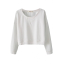 White Plain Round Neck Cropped Sweatshirt