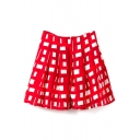 Red Plaid Print Zippered Mid Rise Skirt