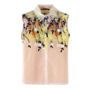 Yellow Embroidered Floral Sheer Sleeveless Organza Top