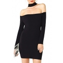 Black Halter Off-The-Shoulder Mini Dress