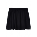 Black Elastic Waist Pleated Chiffon Skirt