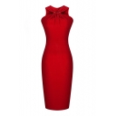 Red Sexy Halter Sleeveless Bodycon Dress with Zip Back