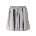 Gray Plain Elastic Waist Chiffon Skirt