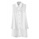 White Sleeveless Double Layer Slim Chiffon Shirt
