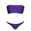 Purple Bandeau Crisscross Bottom Low Rise Bikini Set