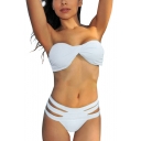 White Bandeau Cutout Bikini Bottom Bikini Set