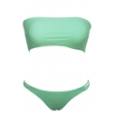Green Plain Padded Cup Bandeau Bikini Set