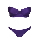 Purple Low Rise Cross Front Bandeau Bikini Set