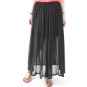 Plain Illusion Chiffon Maxi Loose Pleated Skirt