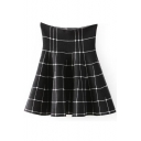 Black Plaid Print High Waist Ruffle Hem Skirt