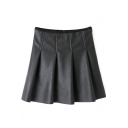 PU Black High Waist Pleated Mini Skirt