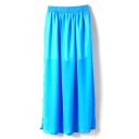 Elastic Waist Chiffon Split Hem Maxi Skirt