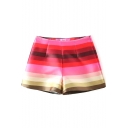 Rainbow Striped Print Loose Zip Shorts