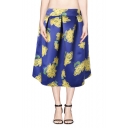 Big Yellow Floral Print Elastic Waist Pleated Skirt