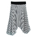 White High Waist Black Stripe Asymmetric Hem Skirt