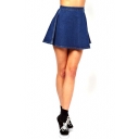Dark Blue Plain Mini Full Denim Skirt