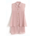 Pink Sleeveless Double Layer Slim Chiffon Shirt