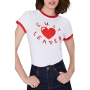 White Short Sleeve Red Letter Heart Print T-Shirt