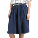 Ethnic Flower Print Waist Cotton&Linen Knee Length Skirt