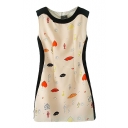 Heart and Mouth Print Sleeveless Fitted Dress