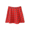 Red Plaid High Waist Pleated Mini Skirt