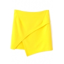 Yellow Plain Mini Skirt with Asymmetrical Hem