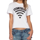 White Short Sleeve Wifi Print Fitted T-Shirt