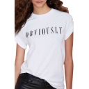 White Letter OBVIOUSLY Print Short Sleeve Tee
