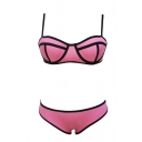 Pink Low Rise Color Block Bikini Set