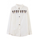 Little Cute Girl Embroidery White Cotton Shirt