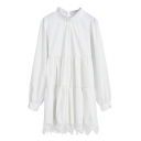Sweet Ladylike Stand Collar Lace Trim White Column Dress