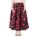Fashionable Polka Dot High Waist Midi Skirt