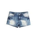 Bleached Lace Inserted Loose Hot Denim Shorts