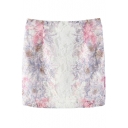 Pink Flower Print Mini Slim Skirt