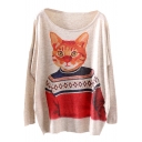 Wearing Top Mr.Cat Print Loose Sweater