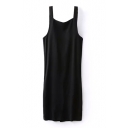 Black Strap Pocket Back Split Maxi Dress