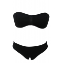 Black Bandeau Zippered Low Rise Bikini Set