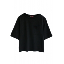 Black Concise Single Pocket Crop T-Shirt