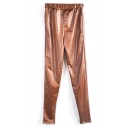 Brown Shining Fake Leather Leggings
