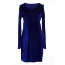 Royal Blue Long Sleeve Pleuche Slim Dress