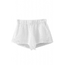 White Lace Plaid Elastic Waist Loose Shorts