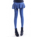 Denim Blue Leggings with Ruffle Hem Skirt Cover