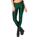 Green Mermaid Scale Print Shining Leggings