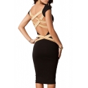 Scoop Cap Sleeve Bodycon Midi Dress with Strappy Back