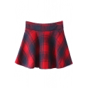 Red Plaid Woolen Pleated Full Skirt