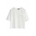 White Concise Single Pocket Crop T-Shirt
